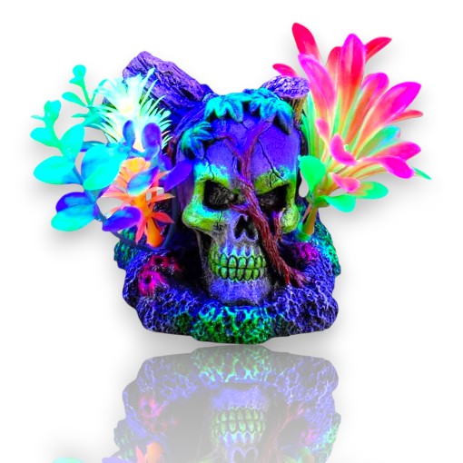 ADORNO ACUARIO RESINA CALAVERA C/PLANTAS 4.5&quot; NEON