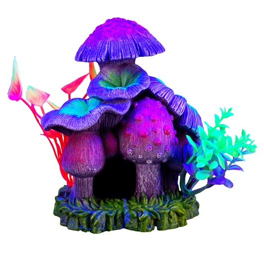 ADORNO ACUARIO RESINA CASA/HONGOS 5.25&quot; NEON