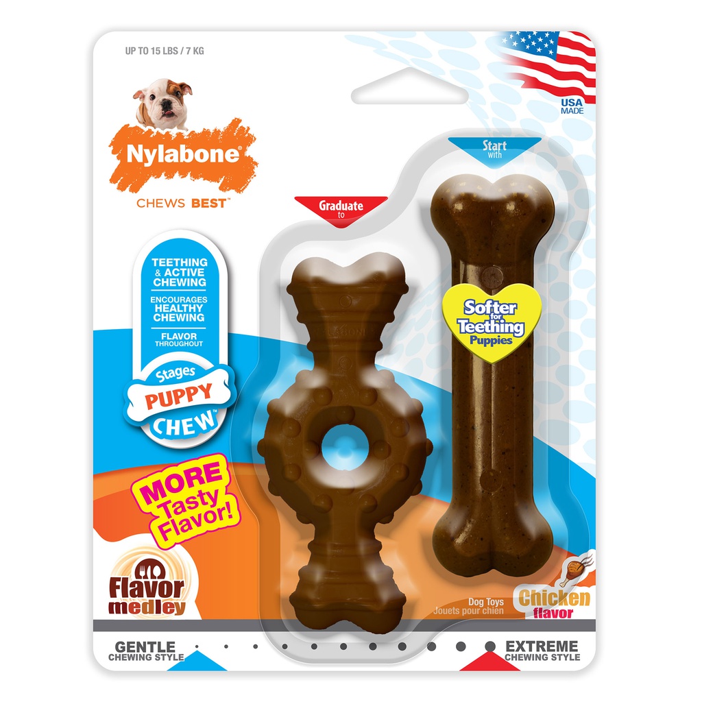 JUGUETE NYLABONE STAGES PUPPY CHEW 4.5&quot; &lt;15LBS 2/1
