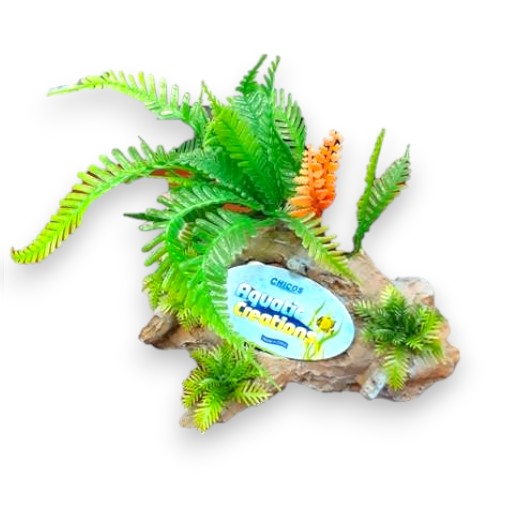 [CH-6049P] ADORNO ACUARIO RESINA TRONCO C/PLANTAS MEDIUM 6&quot;