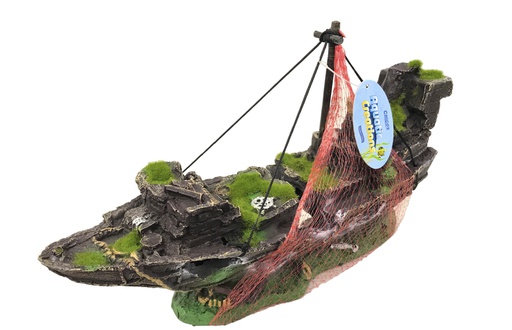 [F089] ADORNO ACUARIO RESINA BARCO L 15.5&quot;