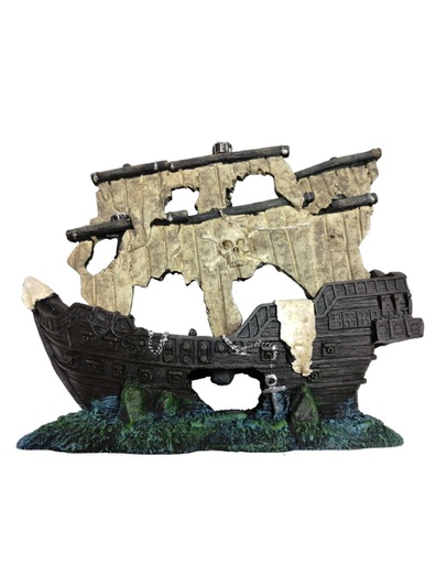 [CH-2252BM] ADORNO ACUARIO RESINA BARCO PIRATA HUNDIDO MEDIUM 14&quot;