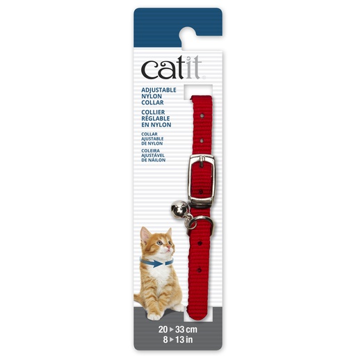 [55281] COLLAR GATO NYLON HEBILLA CASCABEL 3/8&quot;X8&quot;-13&quot; ROJO