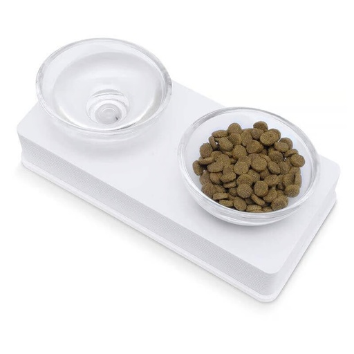 [54532] COMEDERO VIDRIO ELEVADO DOBLE P/GATO 6.7OZ